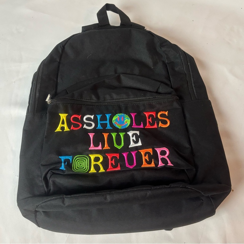 Travis Scott Astroworld ALF A**holes Live Forever Backpack Black Embroidered